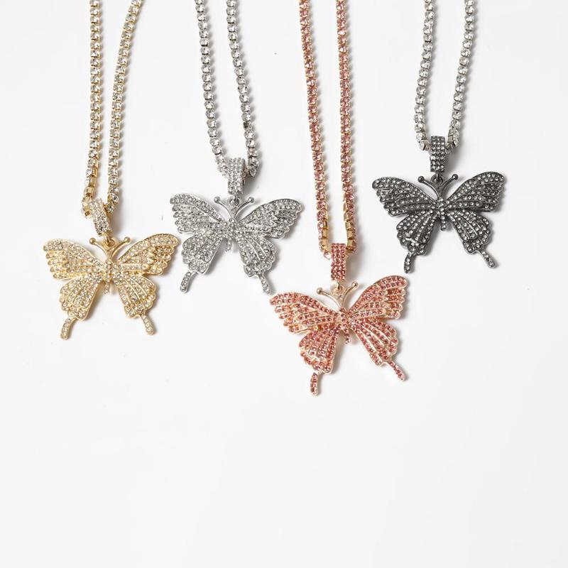 

Punk Shiny Rhinestone Large Butterfly Tennis Chain Pendant Necklaces for Women Girl Statement Crystal Hot Fashion Trendy Jewelr