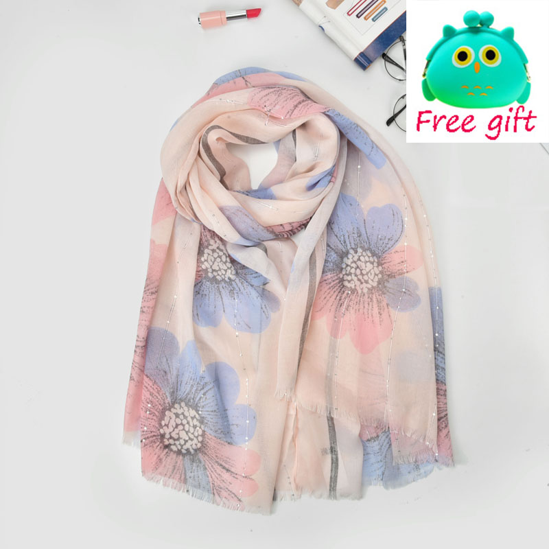 

YILIAN Brand Sequins Floral Print Elegant Scarf for Women Cotton Long Newest Designer Top Lady Star Scarves