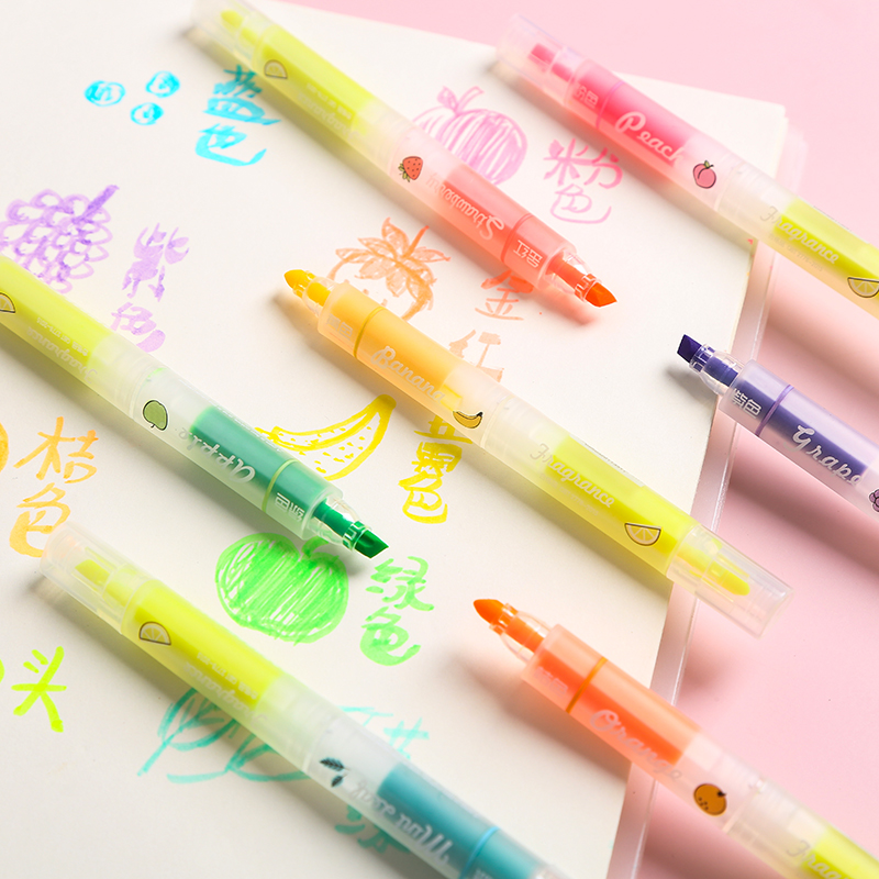 

8pcs Fruit Smell Highlighter Pen Transparent Slant Double-Side Writing Markers Liner Pen Stationery Office School Supplies H6798