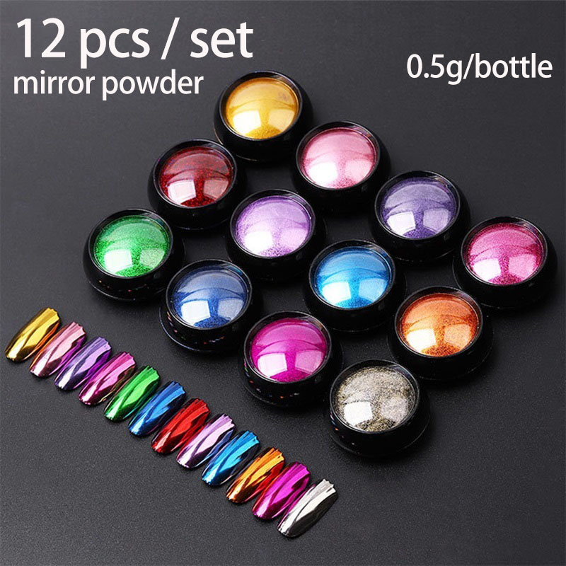 

1 Set Nail Art Glitter Powder Mirror Holographic Sequins UV Gel Dipping Powder Nail Chrome Pigment Dust DIY Design Decoration