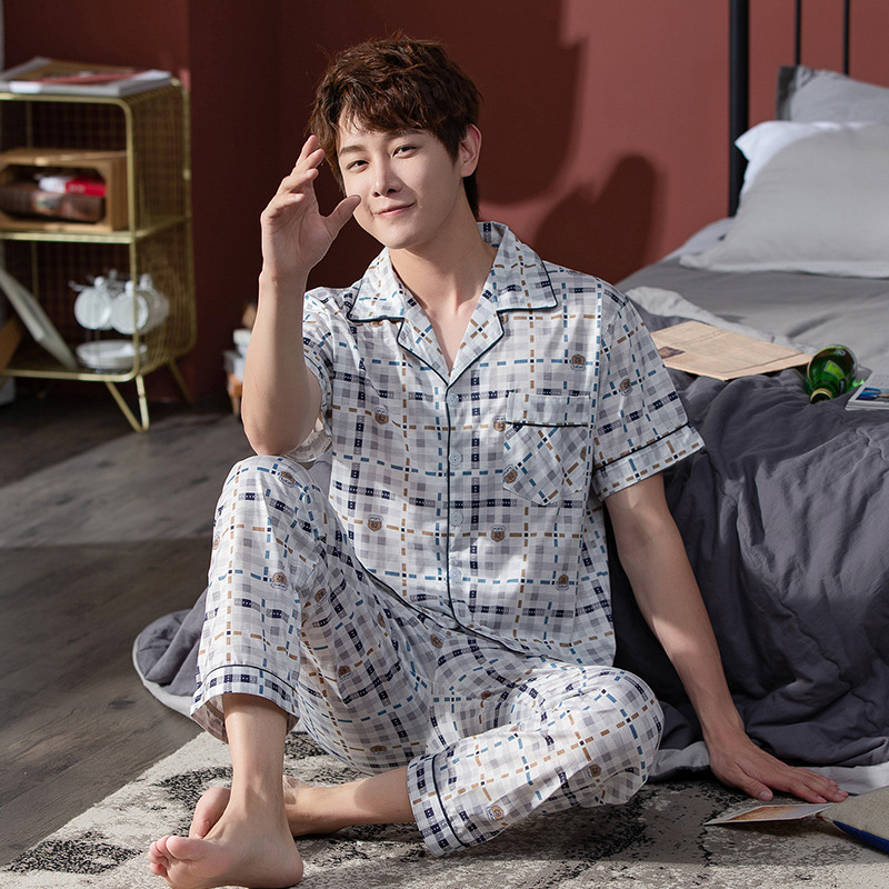 

men's pajamas Air Conditioning Clothing Short-Sleeved Trousers sleepwear pijama Men's hombre, C19010