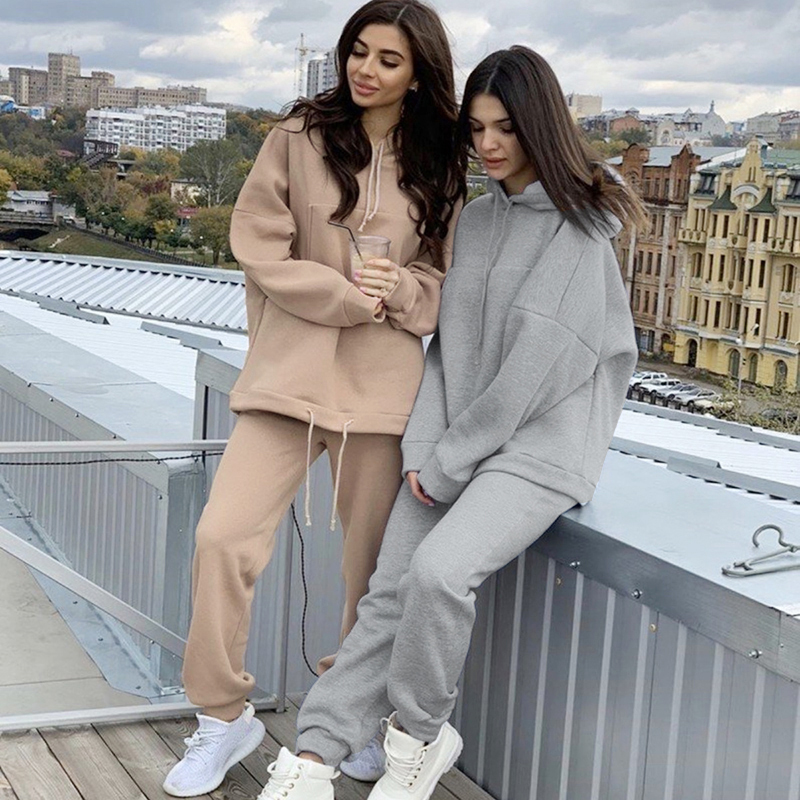 

Yueyna Two Piece Set Outfits Autumn Womens Tracksuits Oversized Hoodie And Pants Casual Sport Winter Woman pcs Suit, Army green