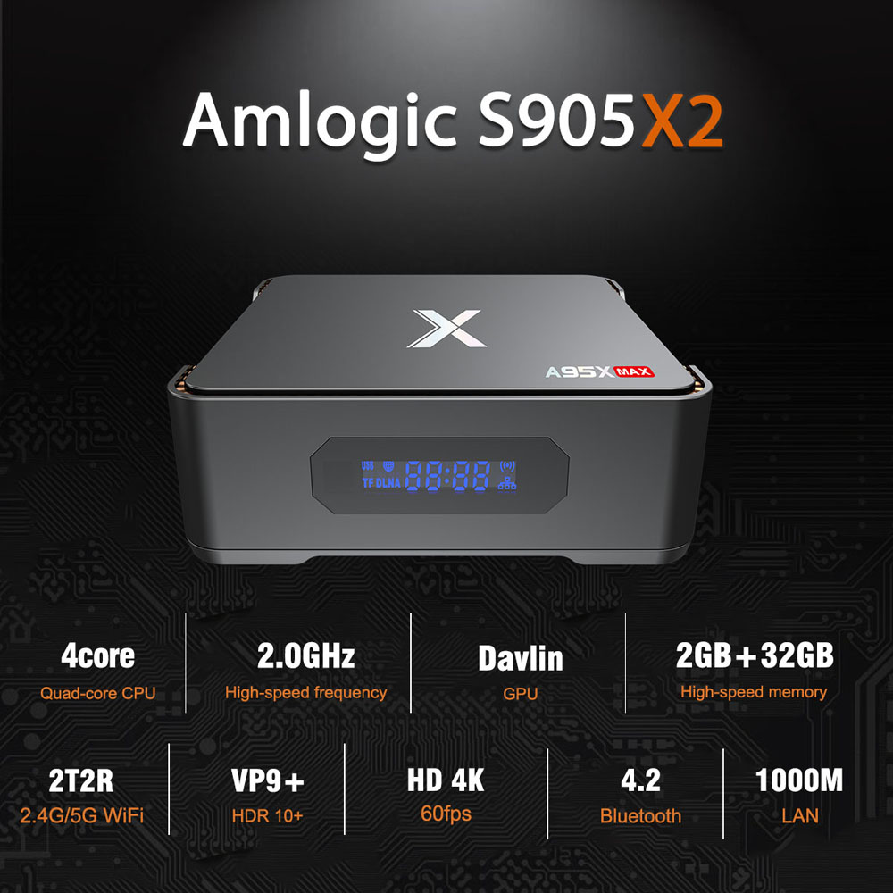 

A95X MAX Android 8.1 TV Box 4G 64G Amlogic S905X2 2.4G+5G Wifi BT 4.2 1000M 2G 32G Set Video Recording