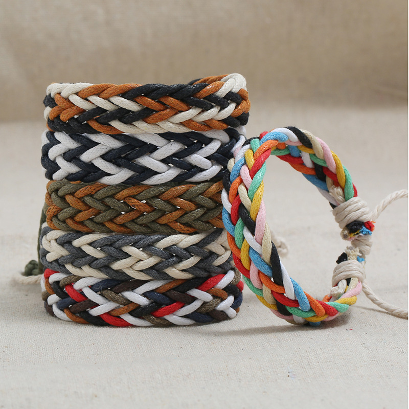 

New Coloured Wax Line Couple Hand-rope Hand-woven Hand-bracelet with Ethnic Style Simple Leisure Student Bracelet