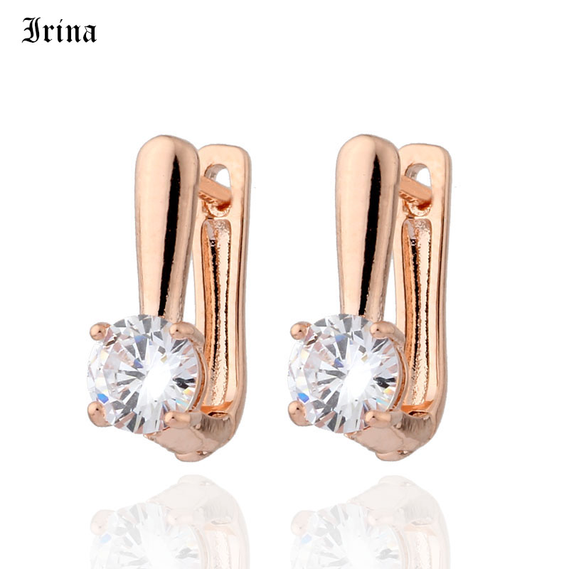 

New Arrivals 585 Rose Gold simple Round Statement Cubic zirconia Drop Earrings For Women Wedding Party Cute Jewelry