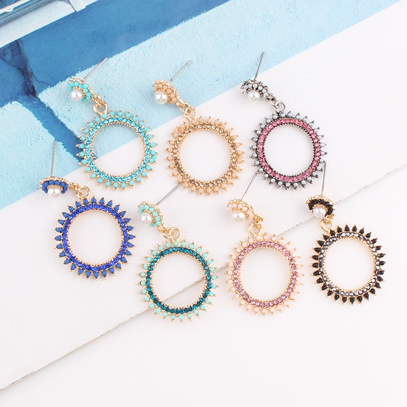 

Dangle & Chandelier LUBOV Shining Crystal Circle Earrings Rhinestone Imitation Pearl Decoration Women Drop Earring Trendy Party Jewelry