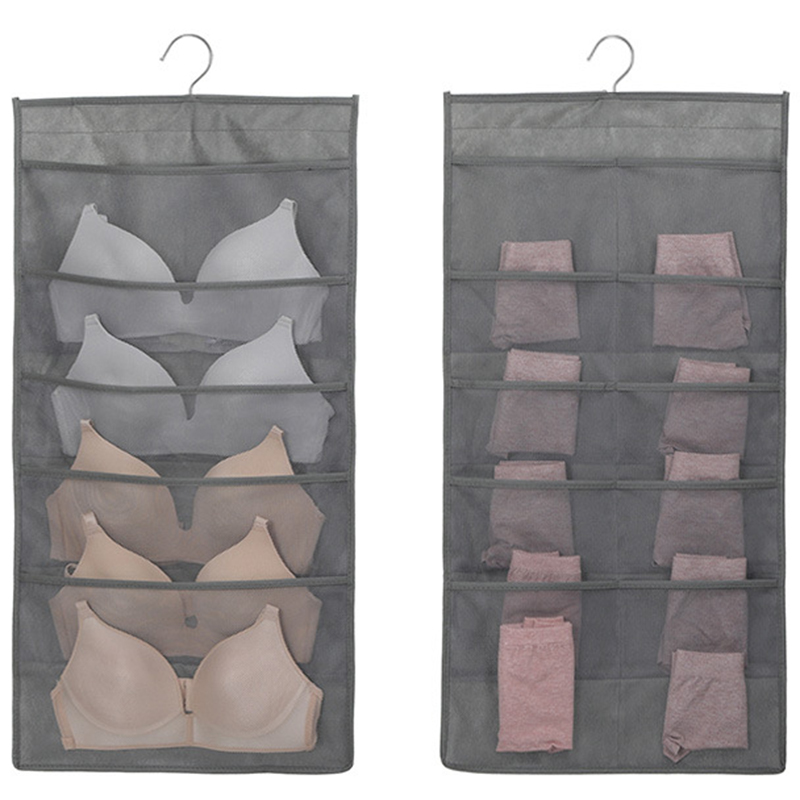 

Storage Boxes & Bins Double Side Pocket Hanging Bag Underwear Bra Organizer Hanger For Home, Gary 24 grids