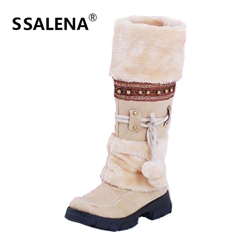 

Thick Heels Women Mid Calf Snow Boots Women Winter Fur Plush Warm Snow Boots Fashion Casual Anti-slip Female B862, Black