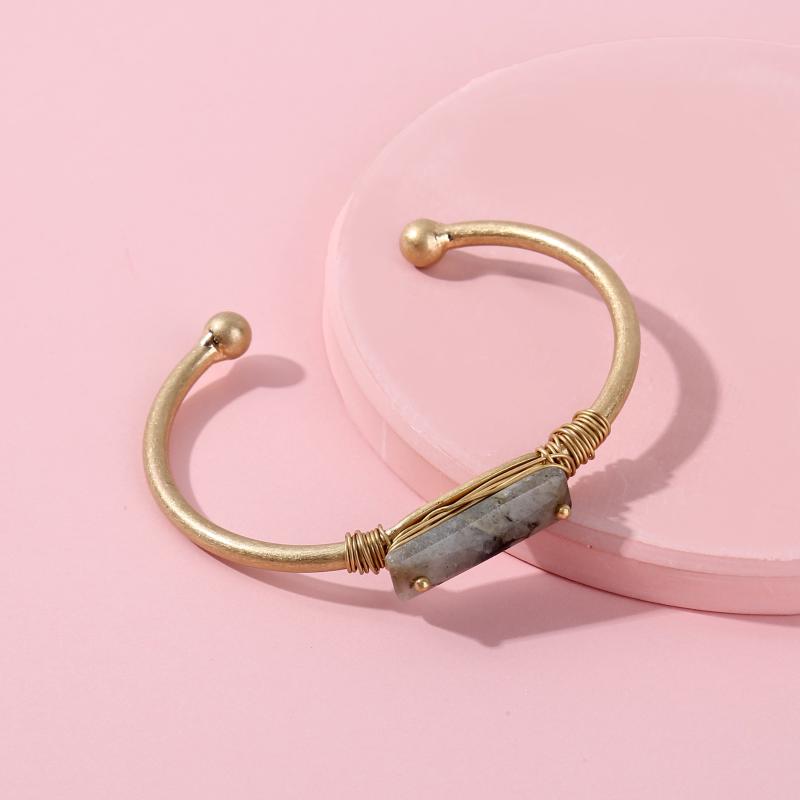 

2020 Trendy Open Copper Gold Wire Quartz Cuff Bracelets Bangles for Women Natural Crystal Druzy Bangles Female Jewelry Wholesale