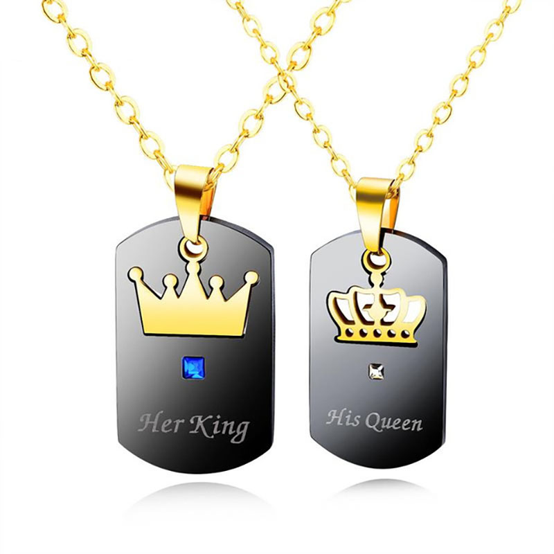 

Fashion Her King His Queen Necklaces Couple Stainless Steel Lovers Crown Necklaces For Women And Men Jewelry Gifts GJ-10