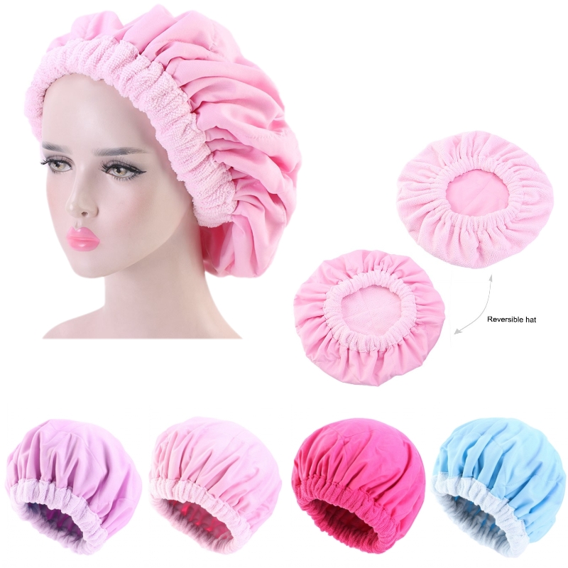 

Women Dry Hair Cap Double-sided Wear Microfiber Sleep Hat Super Absorbent Quick-drying Hair Shower Bath Wrap Head Hat Turban, Lightpurple