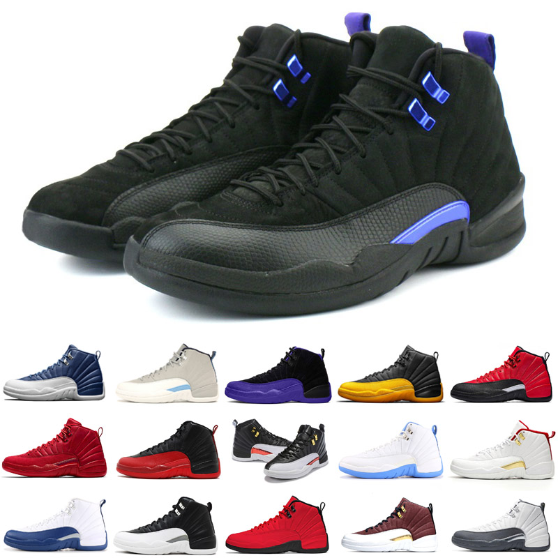 

12s outdoor basketball shoes University Gold Dark Concord Stone Blue GAME BALL Reverse Flu Game womens mens trainers Sports Sneakers