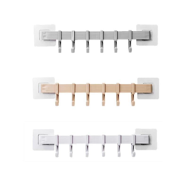 

Kitchen bathroom wall-mounted plastic six-row hook with white apricot gray three colors row hook
