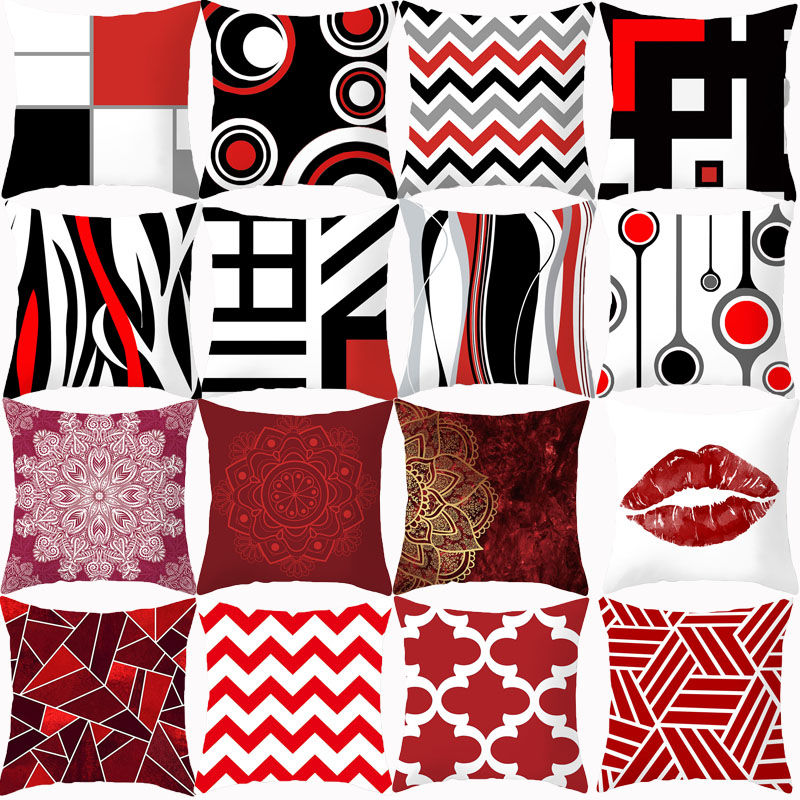

Red Geometric Mandala Cushion Cover Pillow Covers Decorative Sofa Cushions 45x45 Single Side Print Polyester Pillowcases Decor, 10059-034