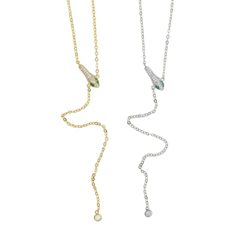 

New arrived women Y shape snake necklace with cz paved long wedding necklace for lady wedding party animals jewelry wholesale