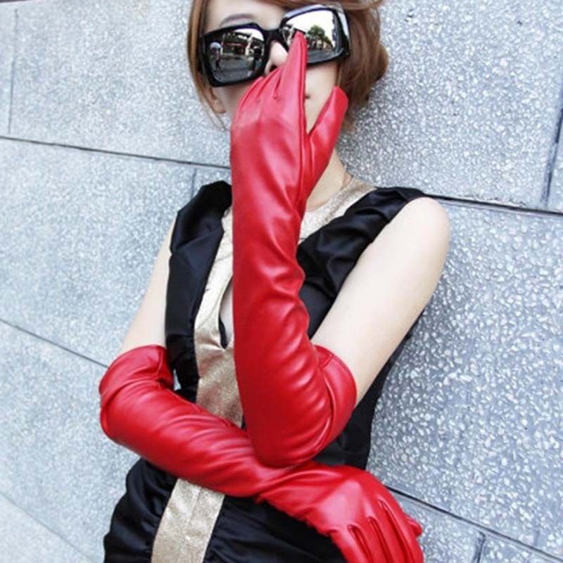 

1 Pair Fashion Beauty Warm Imitation Lambskin Leather Opera Long Gloves Mittens for Women Female Golves Leather Gloves 2020