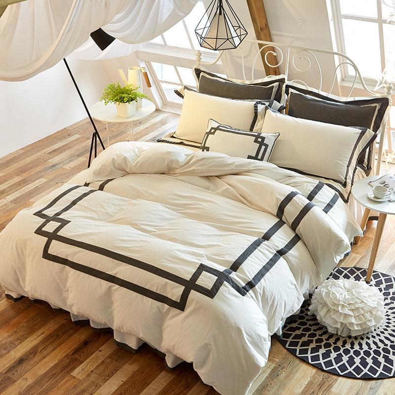 

Washed Cotton artistic conception Bedding Set soft 3/4/6/7Pcs Duvet cover set Bedskirt Pillowcases  Queen King size, Snh1