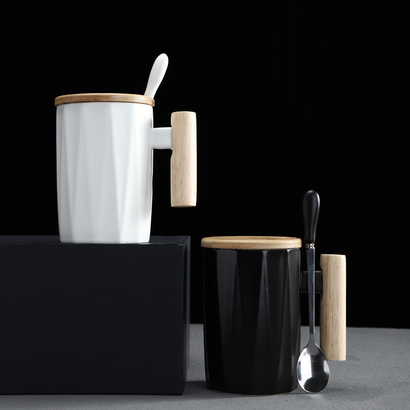 

ceramic coffee mug with lid and spoon tazas de ceramica creativas tumblers coffe mugs milk cup office home leisure cafe cup, Black cup