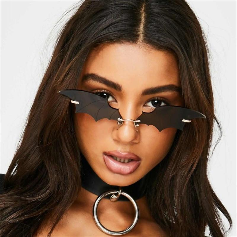 

Women Rimless Sunglasses Fashion UV400 Retro Streetwear Bat Shape Sun Glasses True Film Lens Colorful Trend Summer Sun Protectio