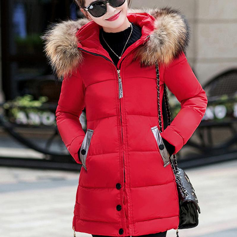 

2020 New Fashion Winter Jacket Women Big Fur Belt Hooded Thick Down Parkas X-long Female Jacket Coat Slim Warm Winter Outwear #z, Red