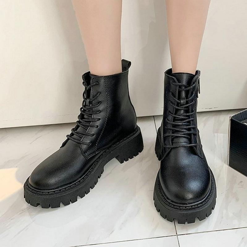 

Size 35-40 2020 New Fashion Women's Ankle Boots Cross Tied Autumn Shoes Woman Flat Heels Ladies Soft Black Rain Boot