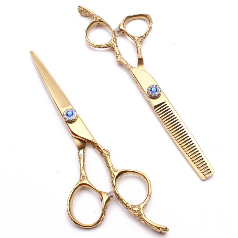

5.5" 16cm 440C Customized Logo Gold Hairderssing Scissors Thinning Scissors Cutting Shears Plum Handle Salon Hair C9002