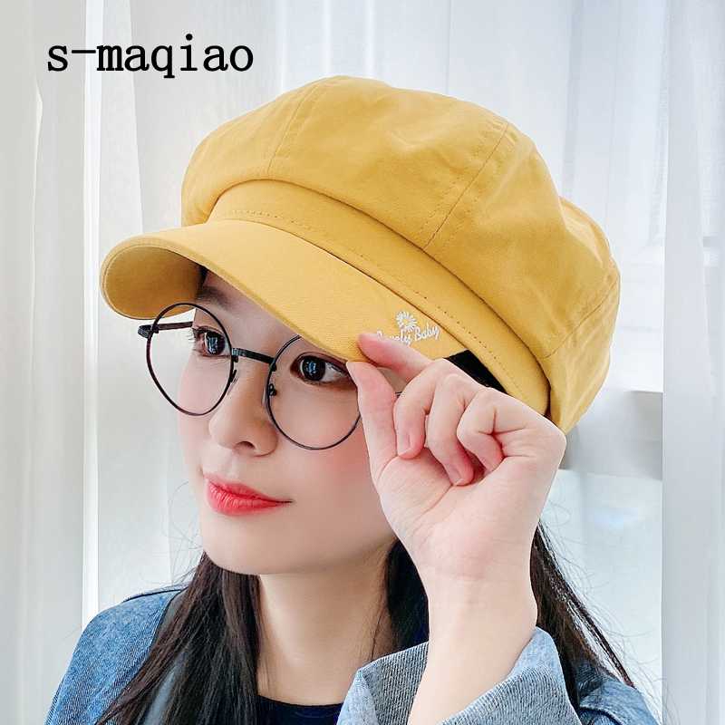 

Women's Hats Suede Embroidery Newsboy Caps Flat Top Visor Cap Spring Cap Female Autumn Winter Artist Painter Hat, Beige