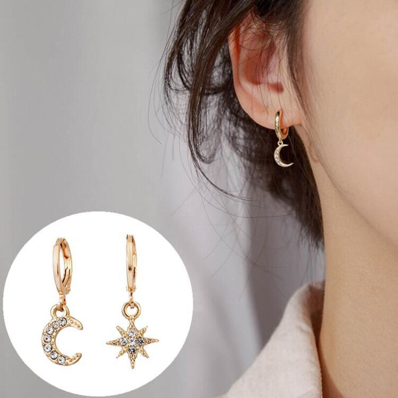 

Dangle & Chandelier Contracted Asymmetric Crystal Drop Earrings Delicate Joker Star And Moon Style Women Female Jewelry