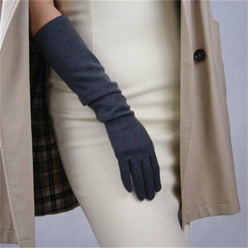 

Female Fashion Elegant Cashmere Wool Dark Gray Gloves 50cm Long Section Elbow Elastic Female Models Retro Seiko 5-YR11