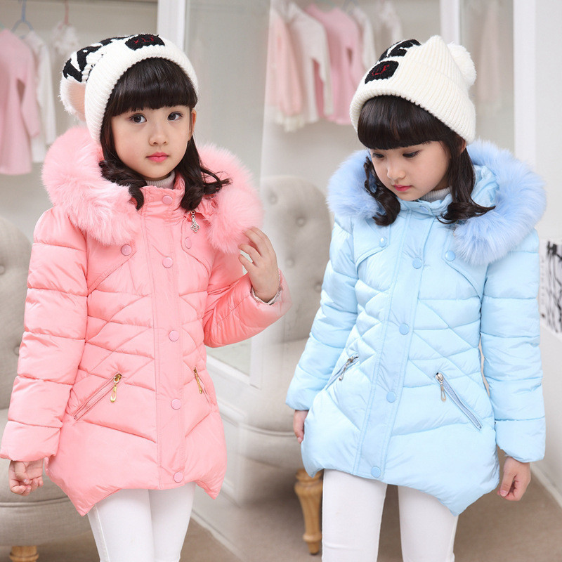 

Winter Baby Girls Jackets Long Section Thick Padded Jacket Solid Coat Kids Clothes Children Warm Cotton Suit, Sky blue