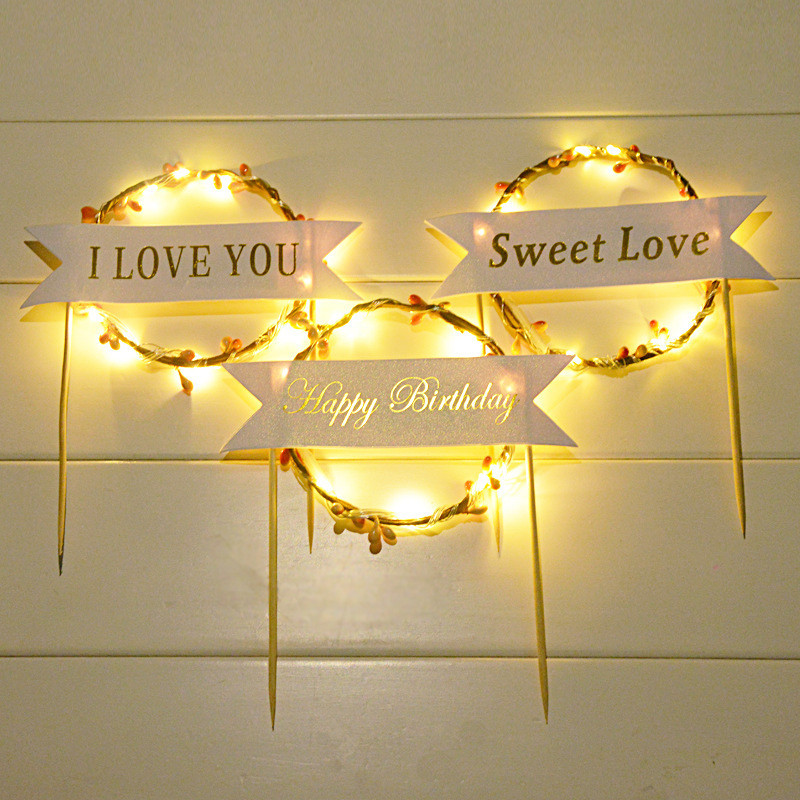 

1PC LED Glowing Artificial Garland Cake Topper for Happy Birthday Party Cake Gift Decoration Daisy Flower Toppers New Year