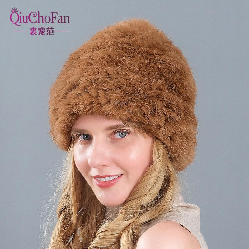 

Fur Hat Women's Hat Natural Knitted Genuine Fur Winter Hats For Women Fashion Cap Warm Beanies Lady headwear Bone, Color5