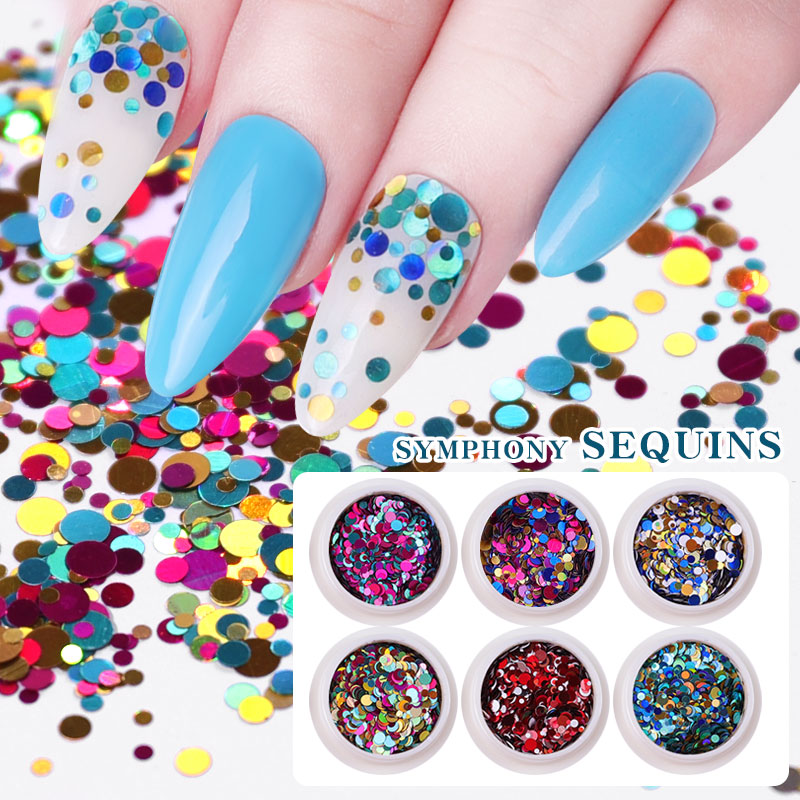 

6boxes Laser Colorful Ultrathin Nail Art Sequins Set Sparkly Multi Size Round Nail Paillette Flakes Glitter Manicure Decorations