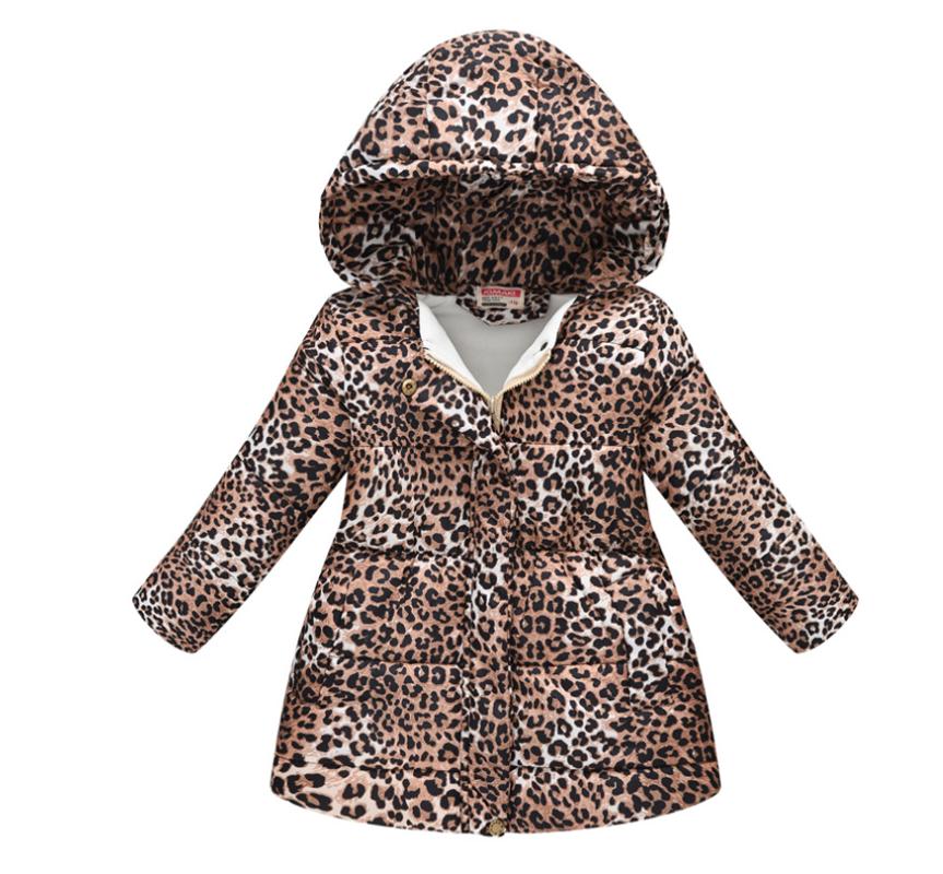 

Fall Winter Warm Leopard Coat Parkas For Children Baby Girls 2020Fashion Cute Long Sleeve Long Hooded Jacket Outwear With Zipper, As pic
