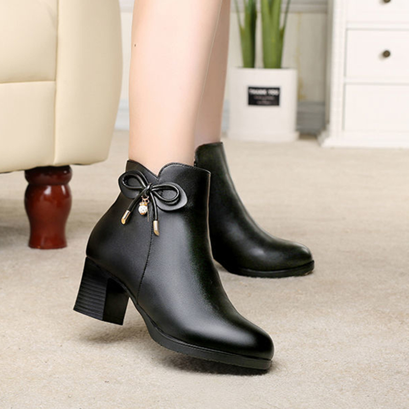

Women Classic High Quality Black Pu Leather Bow Tie Side Zip Boots Botas De Mujer Lady Red Boots Botas De Mujer G6394