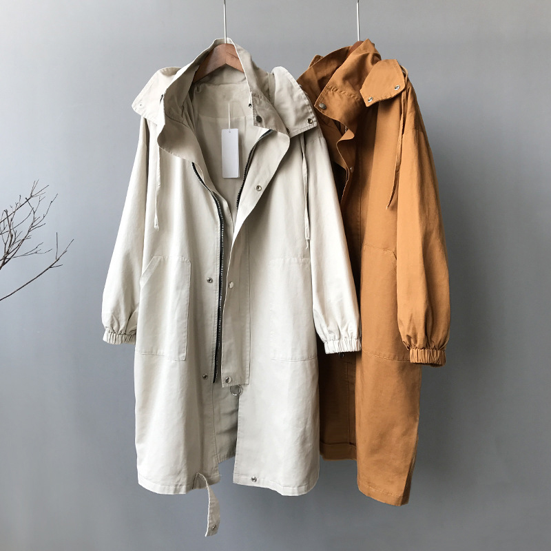 

Sherhure 2020 Autumn Trench Fashion Brand Hooded Cotton Long Casaco Feminino Tops For Women Coat Outerwear, Beige