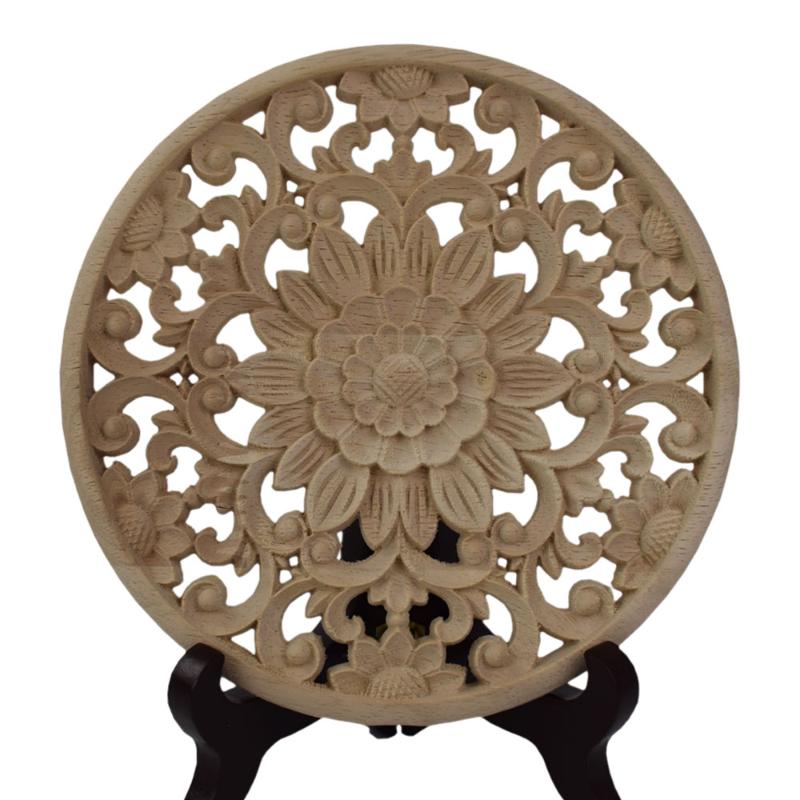 

Carved Flower Carving Round Wood Appliques for Furniture Cabinet Unpainted Wooden Mouldings Decal Decorative Miniature Figurines