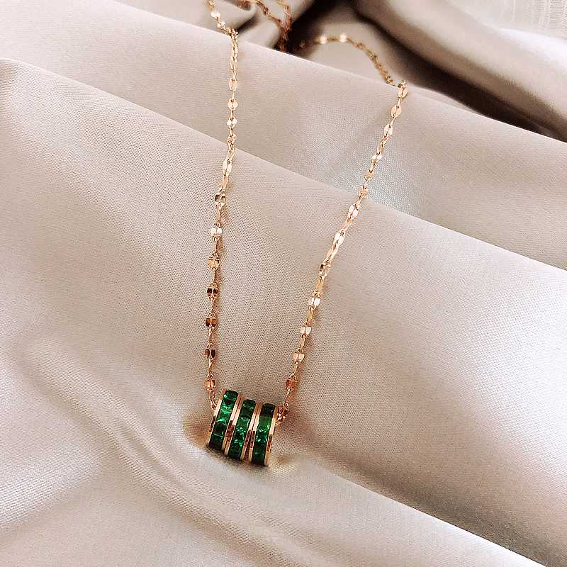 

316L Stainless Steel Green Crystal Pendant Necklace Rose Gold Color Necklace Women Gift