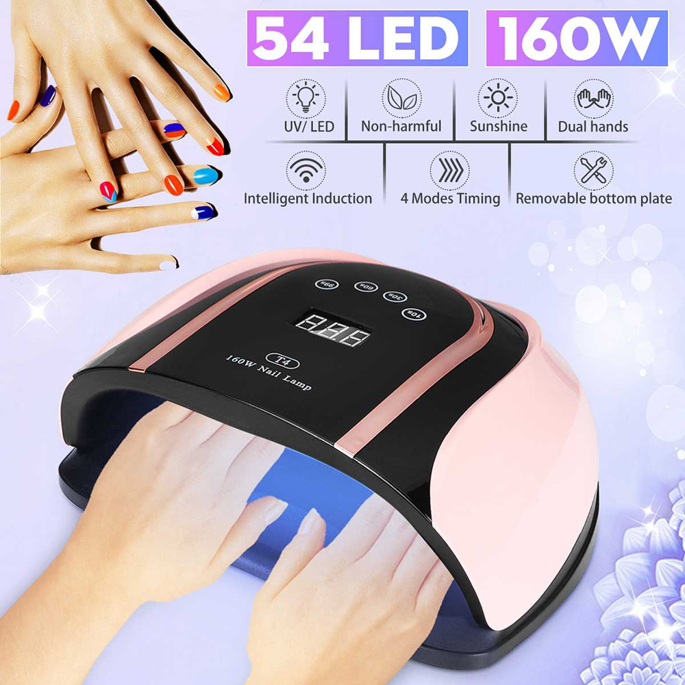 

160W UV Lamp LED Nail Dryer High Power Dual Hands Cure Gel Varnish Manicure Tool 54 LEDs No Black Hands Intelligent Induction, White