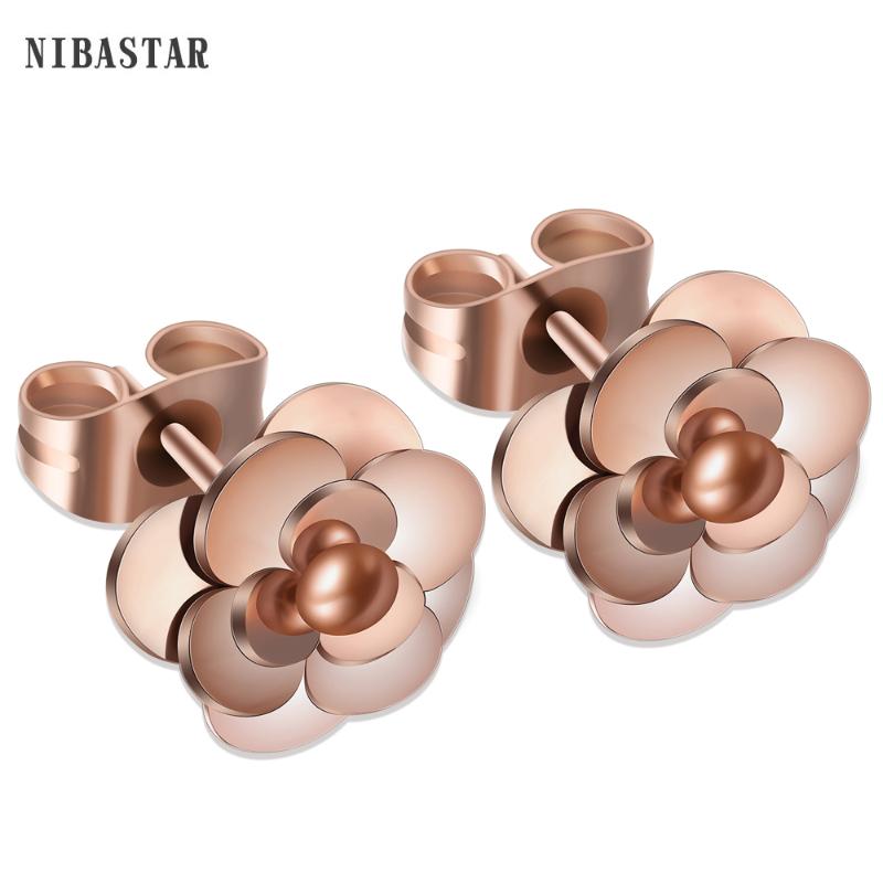

Wholesale 316LStainless Steel Rose Gold Flower Stud Earrings for women