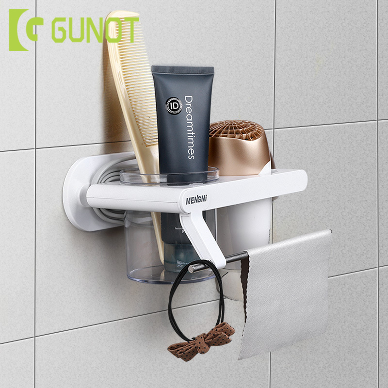 

GUNOT Multi-function Bathroom Hair Dryer Holder Wall Mounted Storage Organizer Hair Dryer Rack Towel Rack Bathroom Accessories