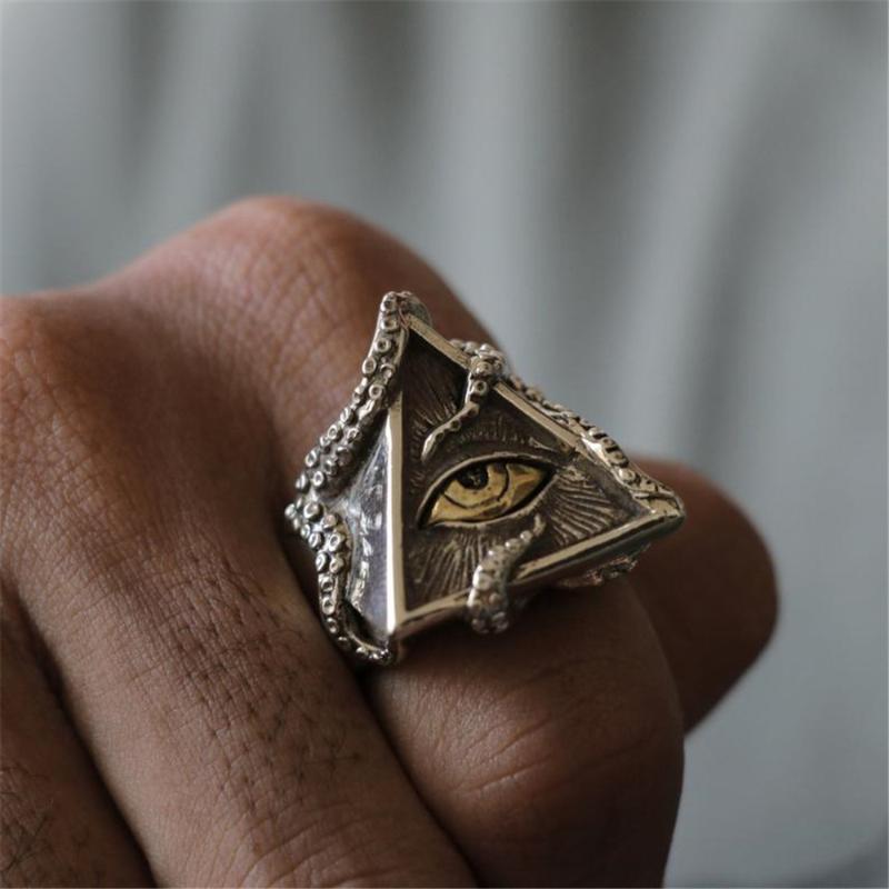 

FDLK Vintage Octopus Triangle Eye Ring Classic Men Fashion Punk Party Ring Accessories Jewelry For Male Party Best Gift