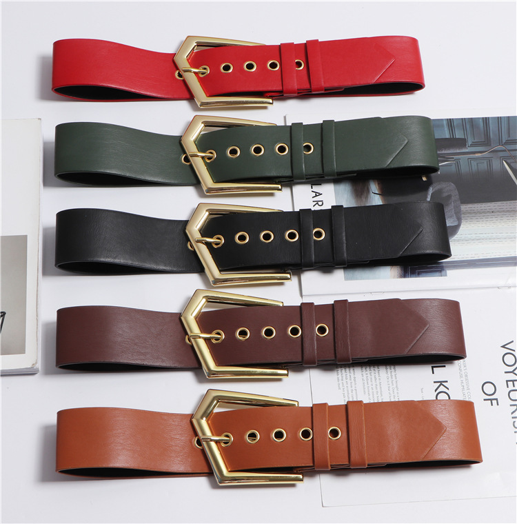 

Fashion Pu Leather Woman Belts Metal Buckle Double Wide Leg Belt 2020 New Autumn Winter Basic Match Accessary, Black