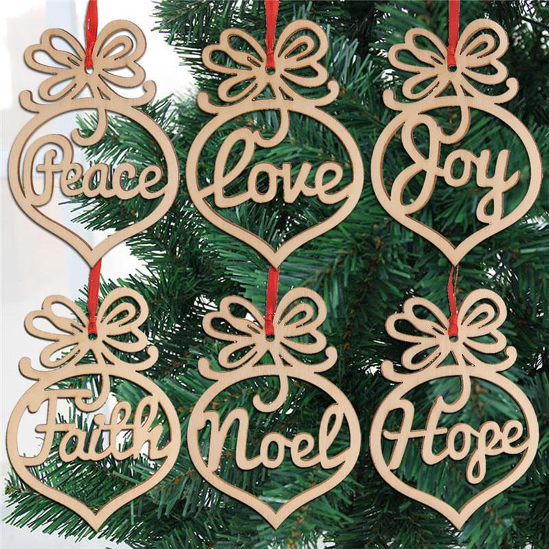

6pcs/Pack Christmas Letter Wood Heart Bubble Pattern Ornament Christmas Tree Decorations Home Festival Ornaments Hanging Gift FY7173