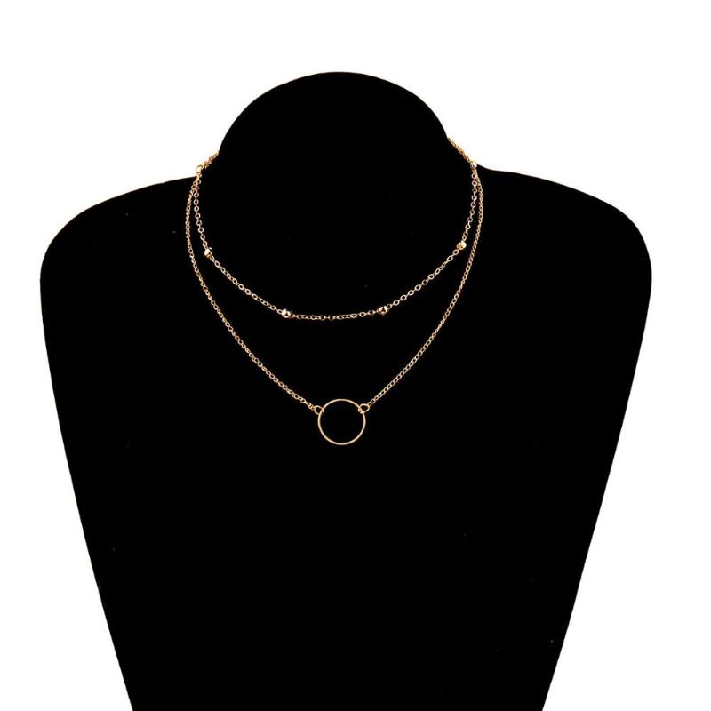 

Multi layer Minimalist Gold Color Bead Choker Necklace Collar Statement Round Circle Pendant Necklace for Women Jewelry