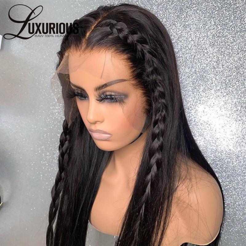 

Natural Black Straight Glueless Full Lace Wig Brazilian Remy Hair Full Lace Wigs Human Hair Pre Plucked With With Baby, As pic