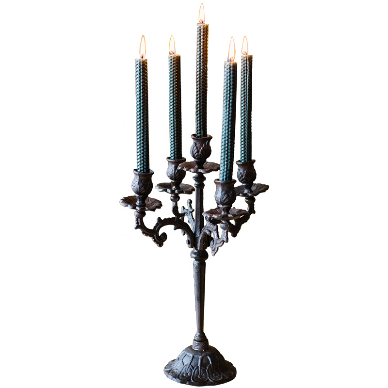 

Cast Iron Retro Candlestick Metal 5 Arm Candle Holders Vintage Candelabra Valentine's Day European Candlelight Garden Gift FC418