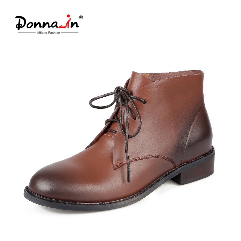 

Donna-in boots Female women shoes Ankle 2020 Autumn British Wind Genuine Leather Thick With Short Boots Motorcycle shoes, Brown microfiber