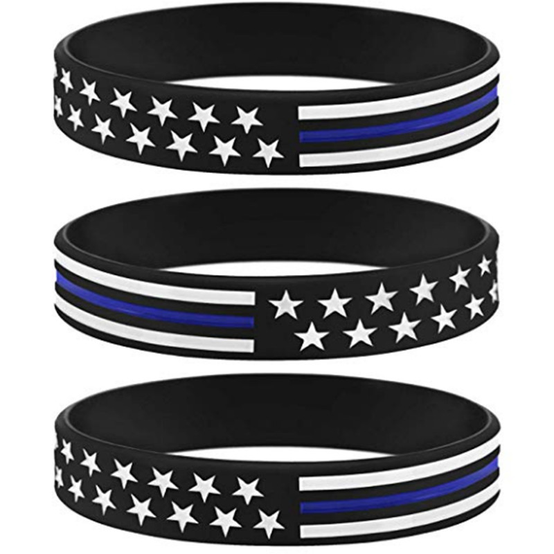 

1pcs USA American United States America wristbands Flag thin white blue line silicone wristband bracelet