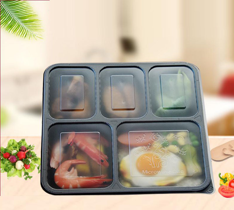 

Disposable1000ml 1500ML Plastic dinner Boxes 5-compartment Food Lunch Storage Holoder 2 colors Take Out Box Tableware 200 sets/lot